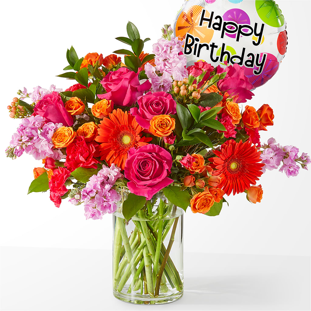 Fiesta Bouquet with Birthday Balloon – Flowers In Spring Llc, Lynchburg VA