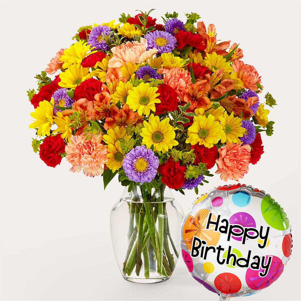 Kaleidoscope Bouquet with Birthday Balloon – Flowers In Spring Llc, Lynchburg VA