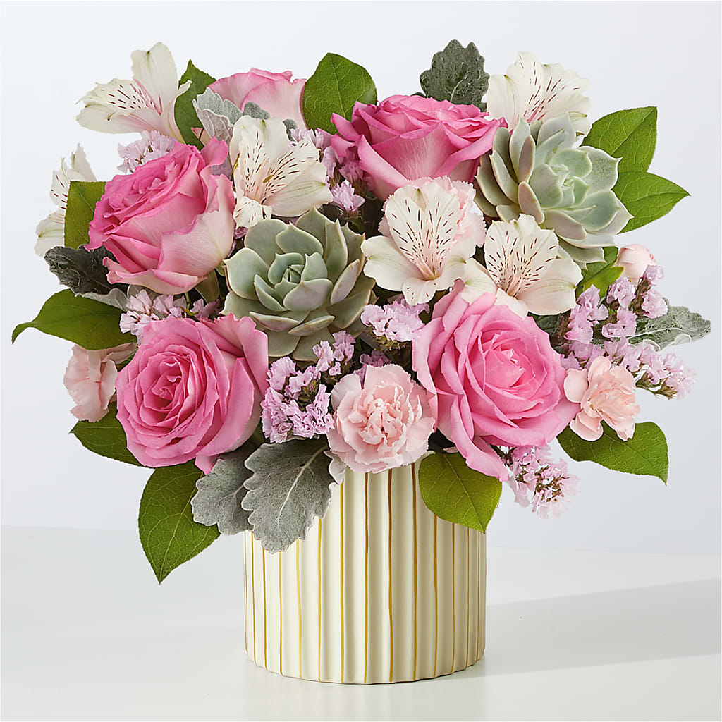 Dusty Rose Bouquet with Ivory Vase – Flowers In Spring Llc, Lynchburg VA