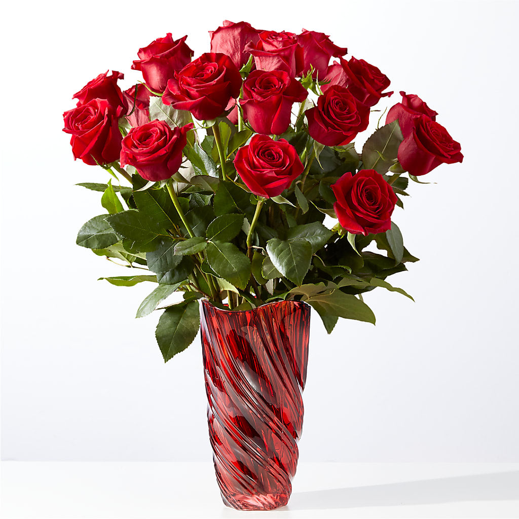 Classic Love Red Rose Bouquet with Luxe Swirl Vase – Flowers In Spring Llc, Lynchburg VA