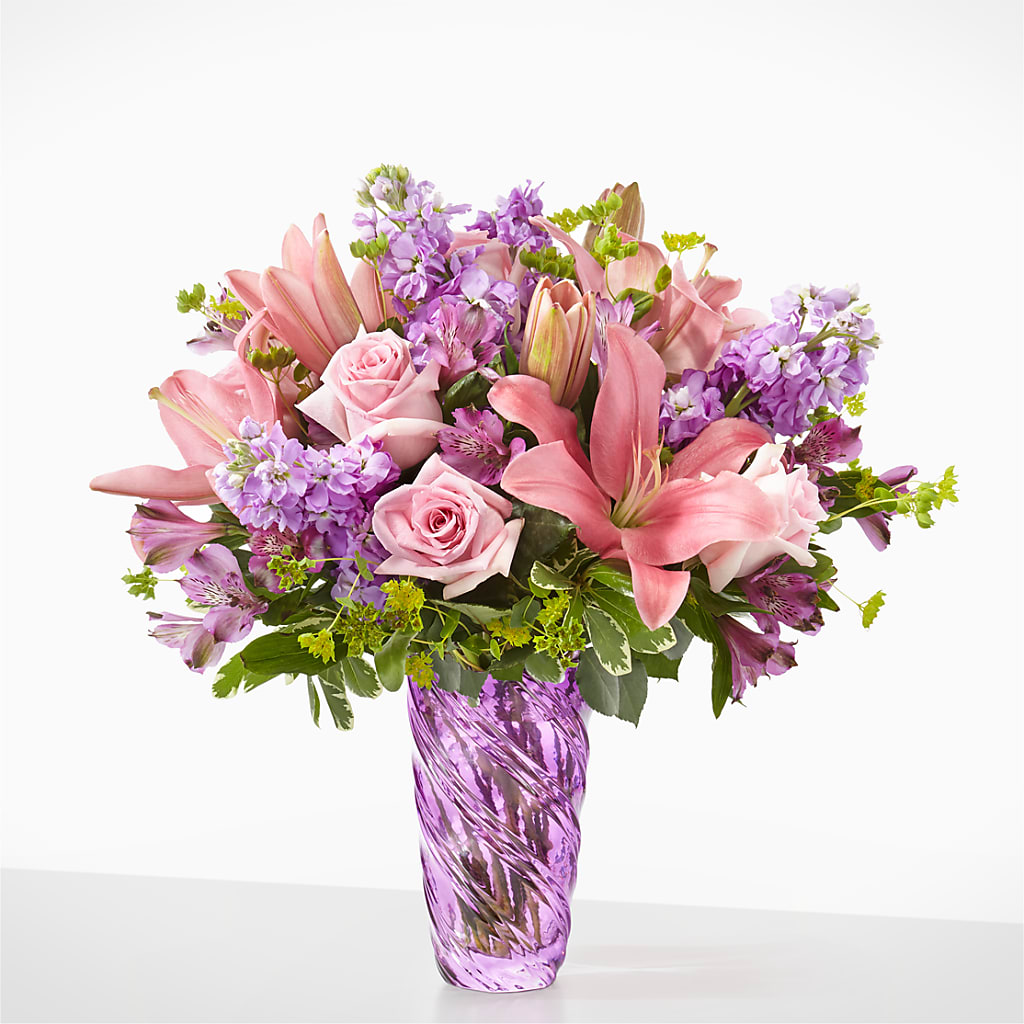 Precious Petals Bouquet with Luxe Swirl Vase – Flowers In Spring Llc, Lynchburg VA