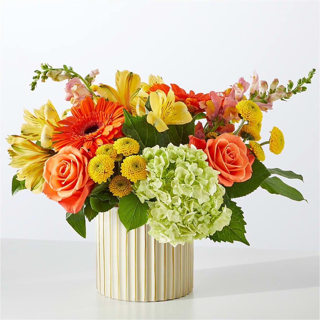Autumn Sunshine Bouquet with Ivory Vase –  Flowers In Spring Llc, Lynchburg VA
