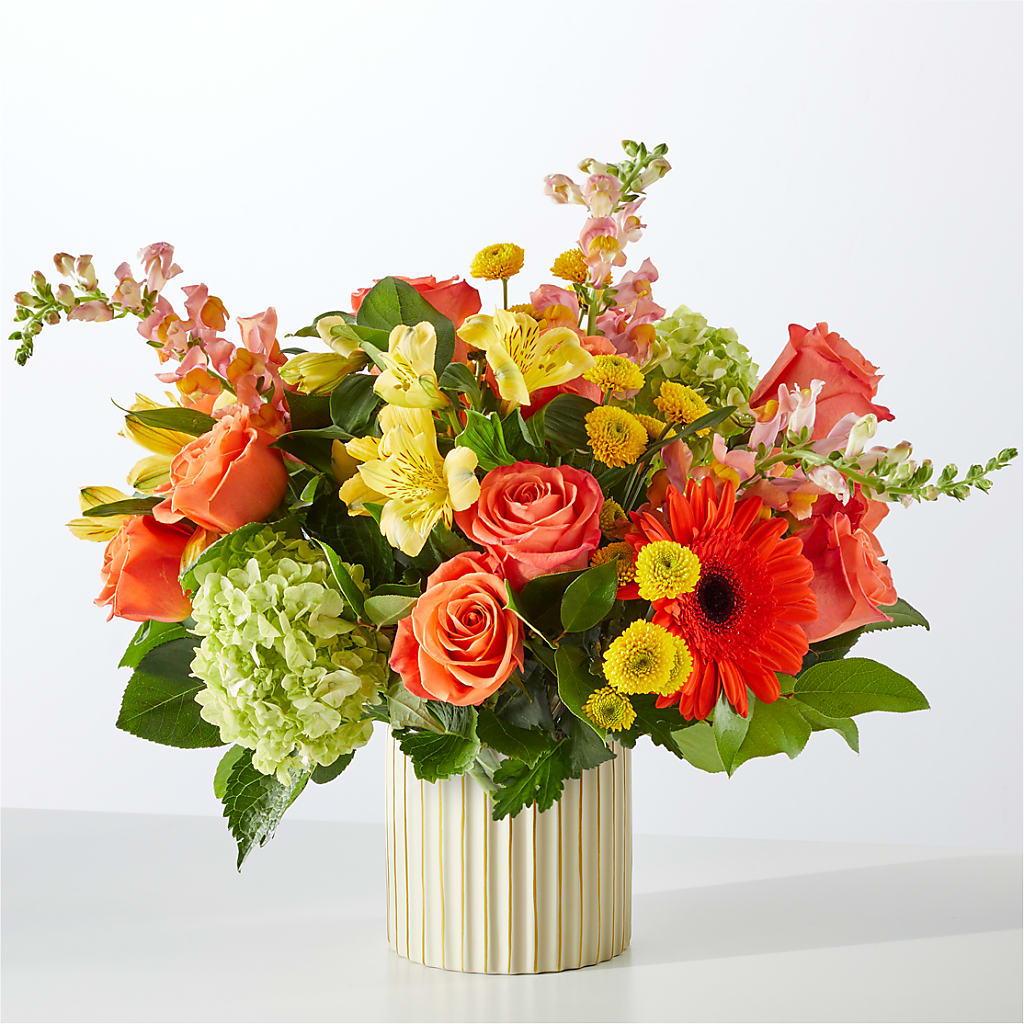Autumn Sunshine Bouquet with Ivory Vase –  Flowers In Spring Llc, Lynchburg VA