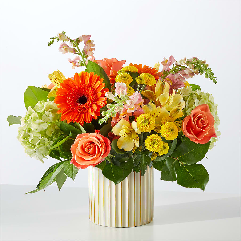 Autumn Sunshine Bouquet with Ivory Vase –  Flowers In Spring Llc, Lynchburg VA