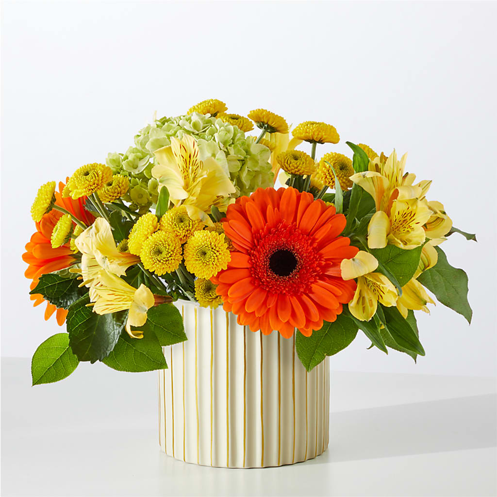 Autumn Sunshine Bouquet with Ivory Vase –  Flowers In Spring Llc, Lynchburg VA